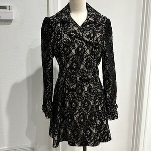 Bebe Lace Lined Lace-Up Back Belted Double Breasted Coat